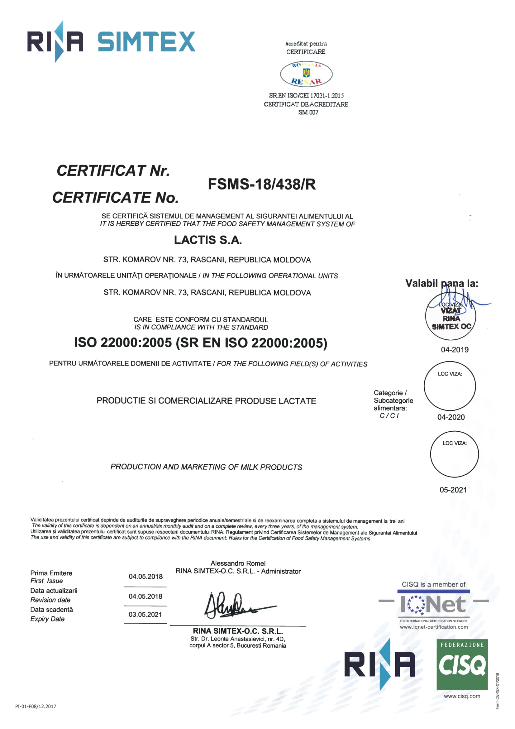 ISO 22000:2005 ISO 9001:2015