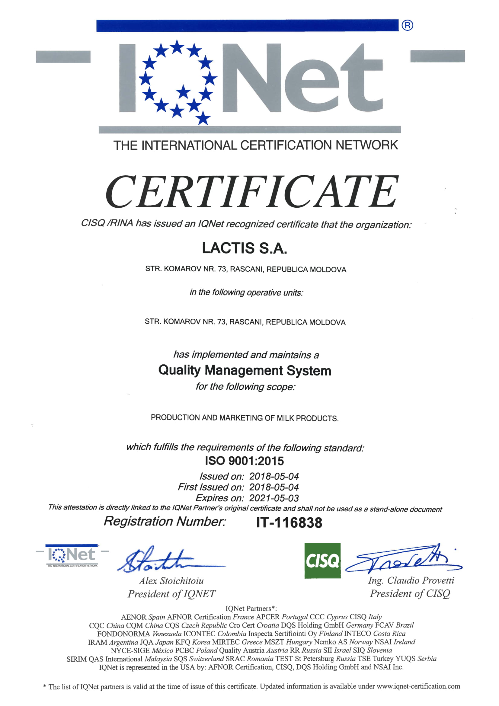 ISO 22000:2005 ISO 9001:2015